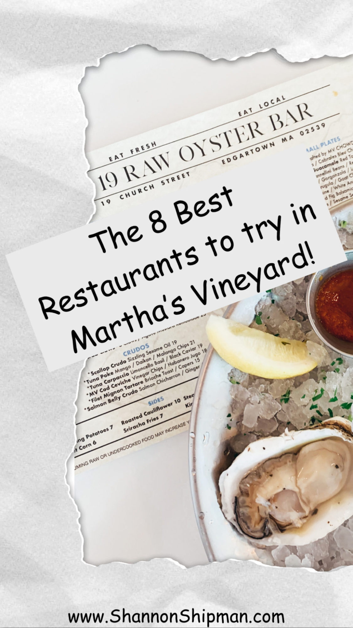 New England Foodie Guide: Top 8 Restaurants in Martha's Vineyard You Must Try by popular New England Food Blogger, Shannon Shipman: image of plate of oysters.