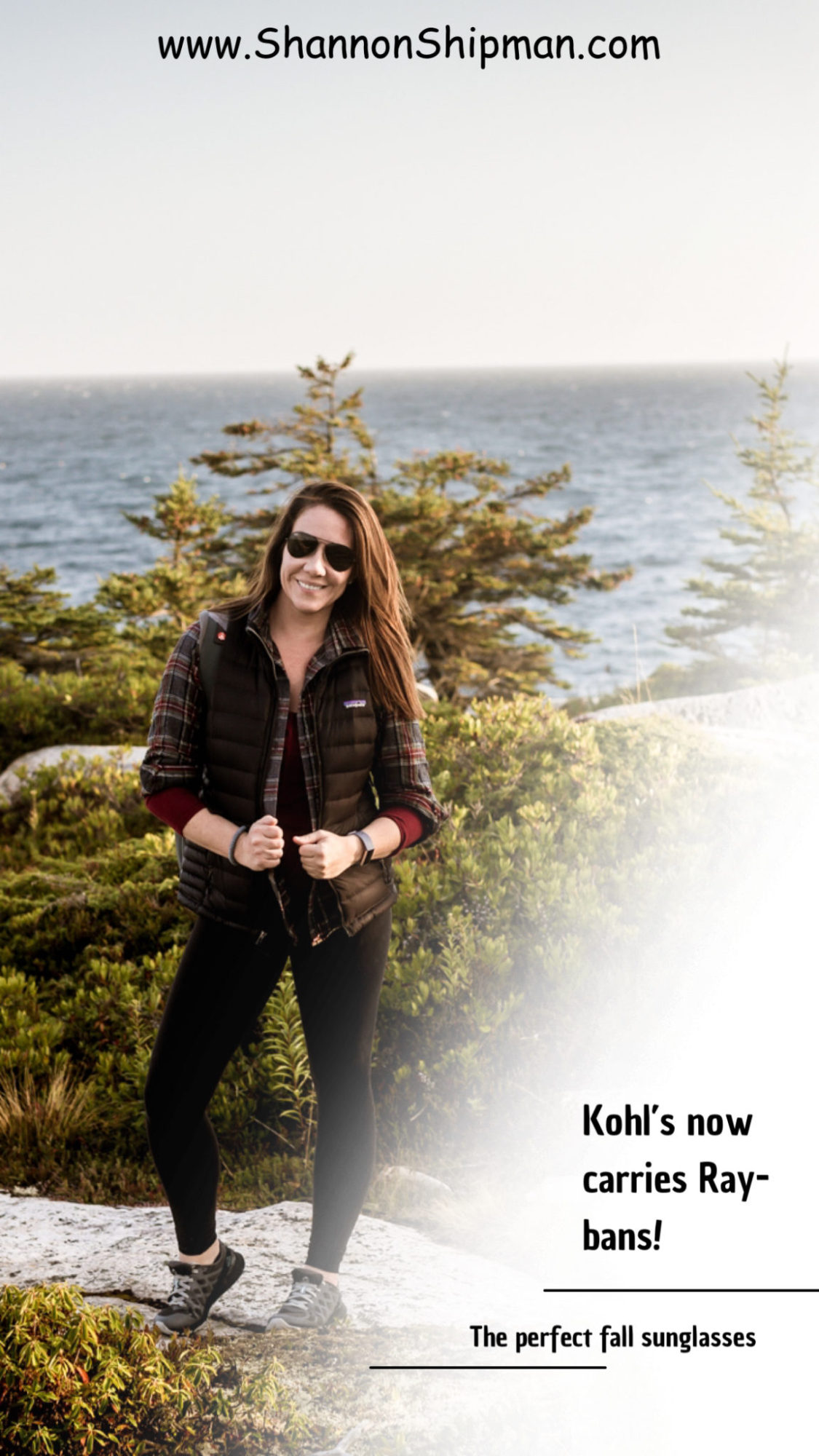 Fall Sunglasses Trends: the New Ray-Ban for Women Now Available at Kohl's by popular New England fashion blogger Shannon Shipman: image of a woman standing outside by the ocean and wearing Kohl's Ray-Ban RB3025 Original Aviator 58mm Sunglasses.