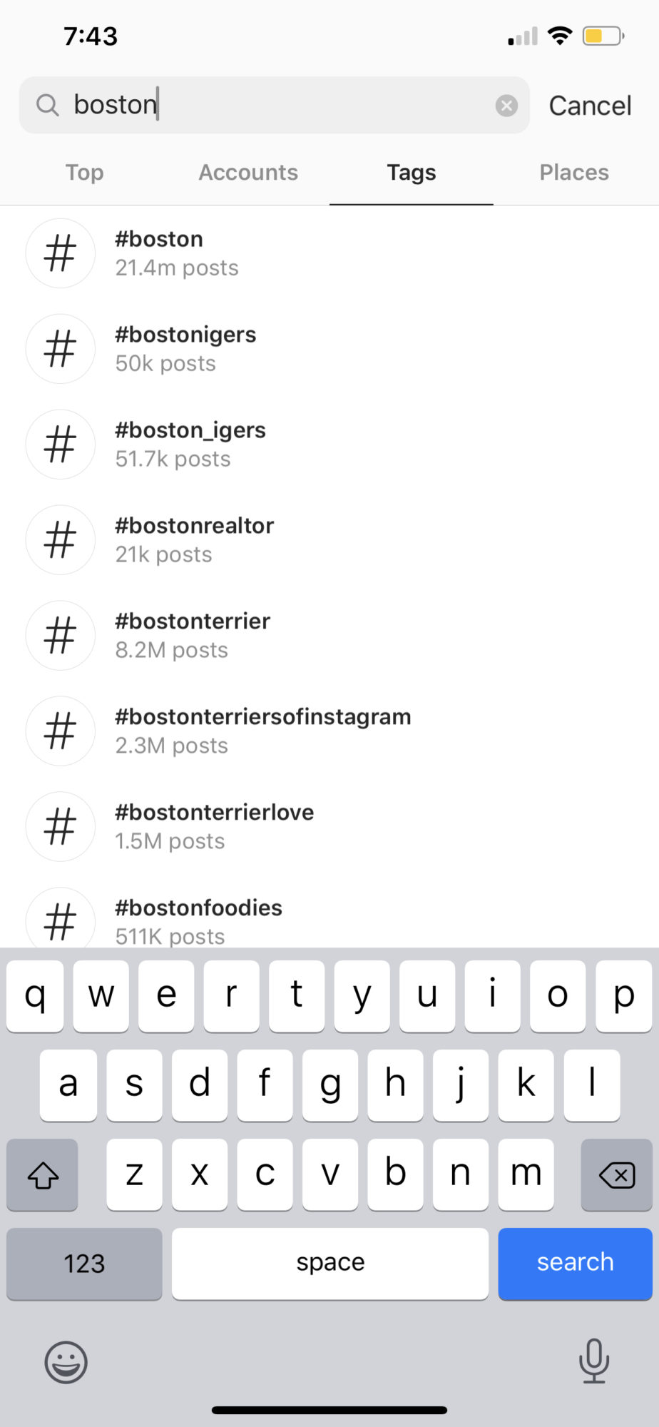 Instagram Hashtags for Followers by popular New England influencer, Shannon Shipman: screen shot image of a Instagram hashtag search.