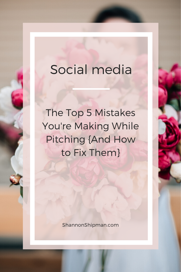 The 5 Mistakes You Are Making While Pitching And How To Fix Them | Business Pitching by popular New England lifestyle blogger, Shannon Shipman: Pinterest image a woman holding a bouquet of pink and white peonies. 