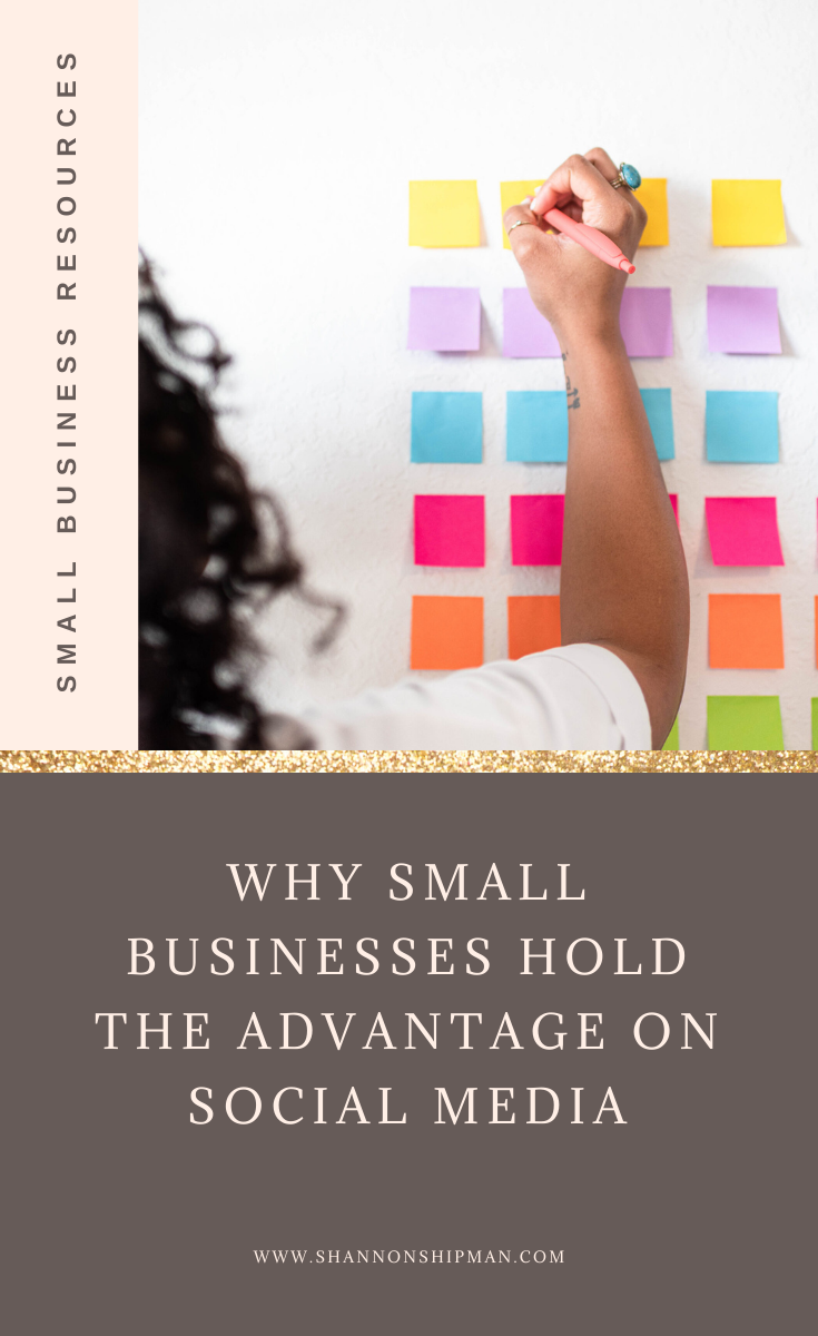 Why Small Businesses Hold The Advantage On Social Media |Social Media Tips for Small Businesses by popular New England lifestyle blogger, Shannon Shipman: Pinterest image of a woman writing on post-it notes that are stuck on a w wall. 